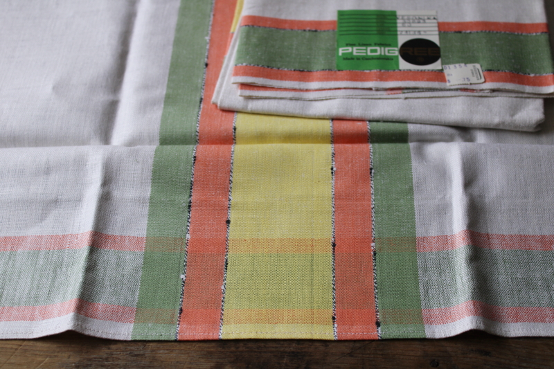 photo of vintage pure linen kitchen tea towels never used w/ original labels, MCM retro colored stripes!  #5